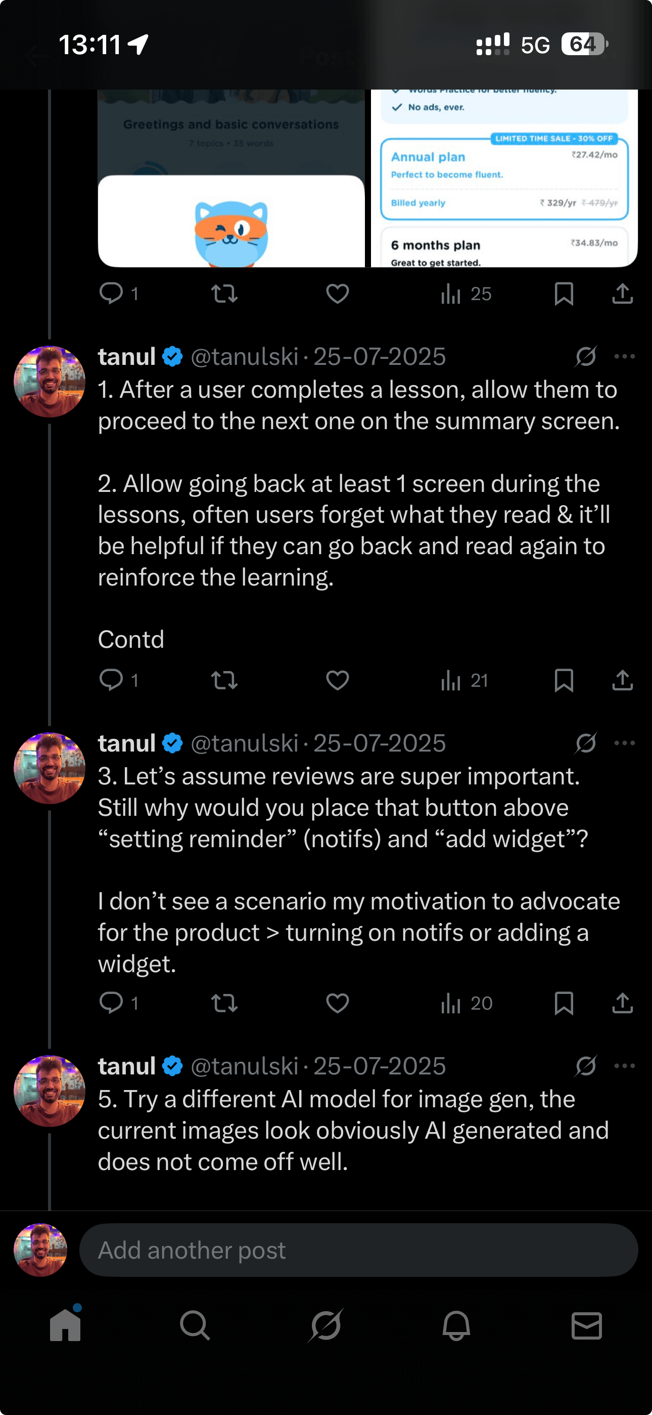 Screenshot of X post with suggestions for Airlearn